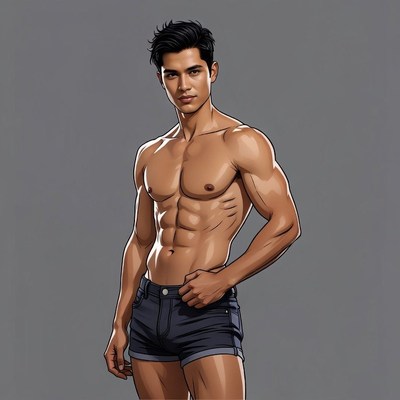 Muscular Asian man in shorts