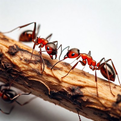 Red ants on wooden stick
