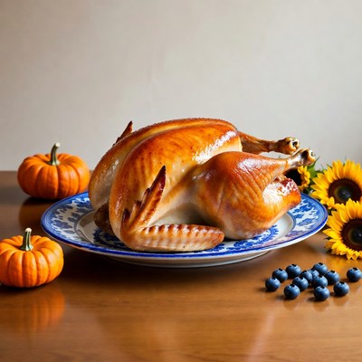 Roasted Turkey with Pumpkins and Sunflowers
