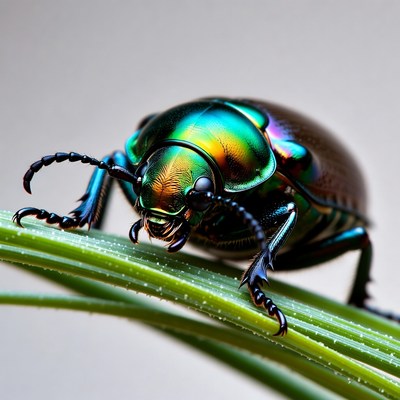 Iridescent Green Beetle on Grass