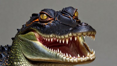 Alligator roaring with open mouth