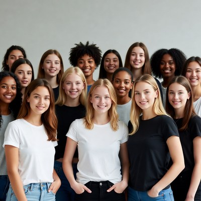 Group of diverse smiling young women
