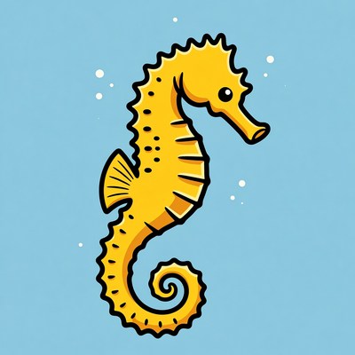 Yellow Seahorse Illustration on Blue Background