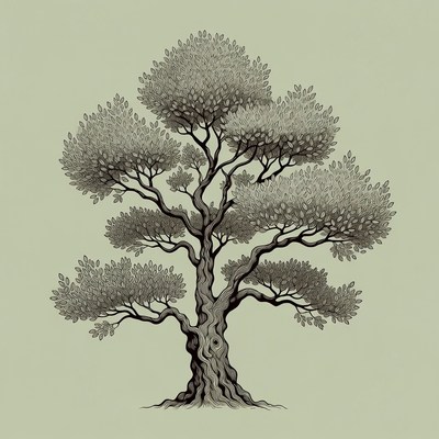 Detailed Ink Illustration of Large Tree
