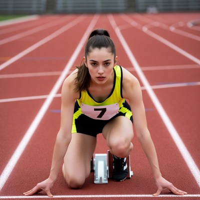 Female runner in starting blocks
