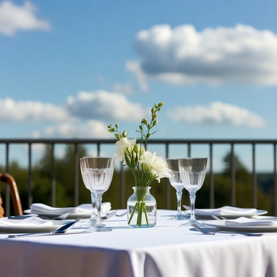 White Flowers on Outdoor Table