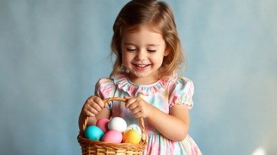 Girl holding Easter eggs basket