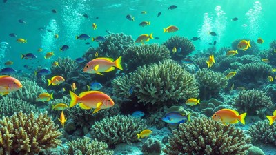 Colorful Tropical Fish Swimming Coral Reef