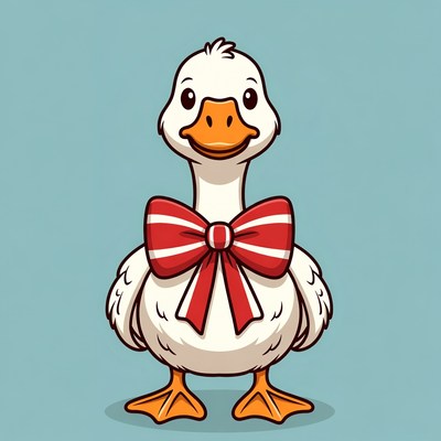 Cute white duck with red bow