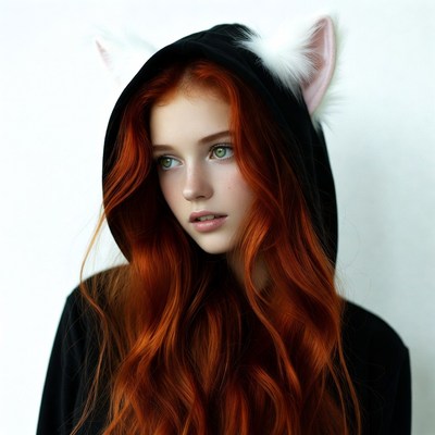 Redhead girl in cat ear hoodie