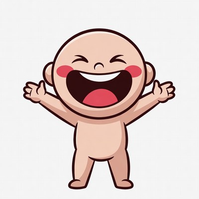 Baby laughing with arms raised