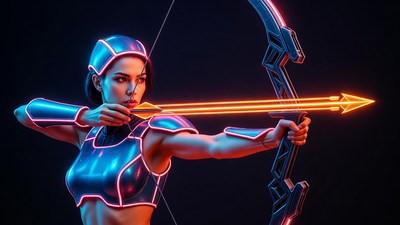 Futuristic Woman Shooting Neon Bow