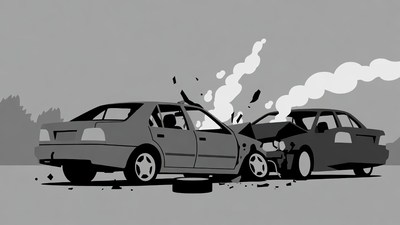 Car Crash Illustration with Smoke