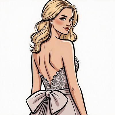 Blonde woman in backless wedding dress