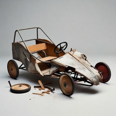 Broken vintage toy race car