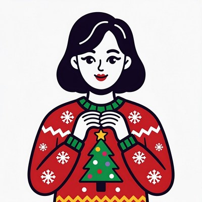 Woman holding Christmas tree illustration