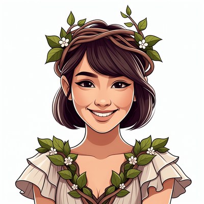 Asian woman with floral leaf crown