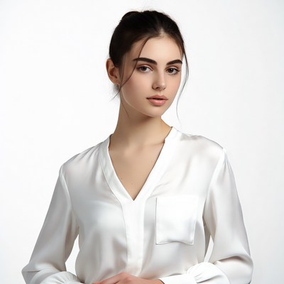 Beautiful woman in white silk blouse