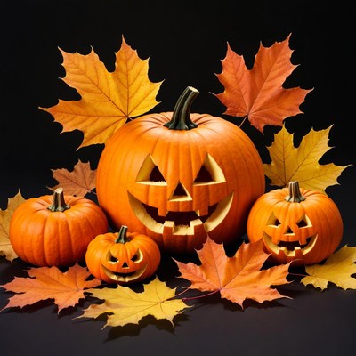 Jack-o'-lanterns with Autumn Leaves