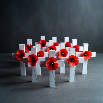 White crosses with red poppies