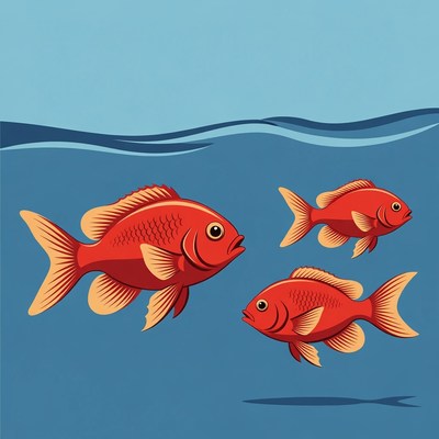 Three Red Fish Swimming Underwater