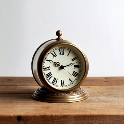 Vintage Brass Alarm Clock on Wood