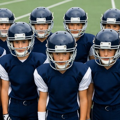 Boys Football Team in Helmets