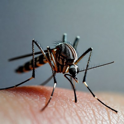 Mosquito on human finger