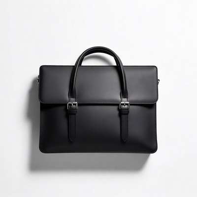 Black Leather Briefcase on White Background