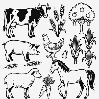 Farm Animals and Crops Clipart
