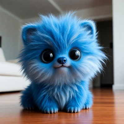 Fluffy Blue Puppy Sitting