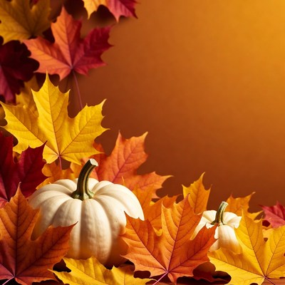 White Pumpkin with Autumn Leaves