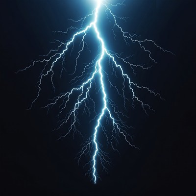 Bright Lightning Bolt Striking Dark Sky