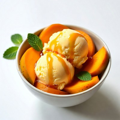 Peach Ice Cream in Bowl
