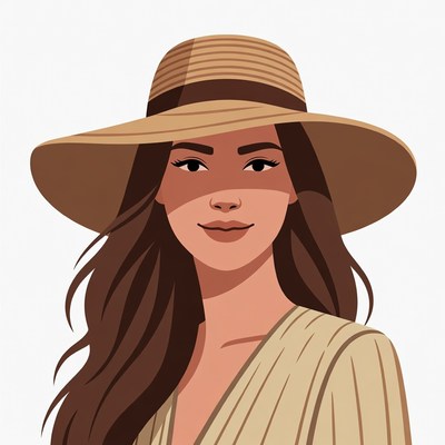 Woman wearing wide-brim straw hat