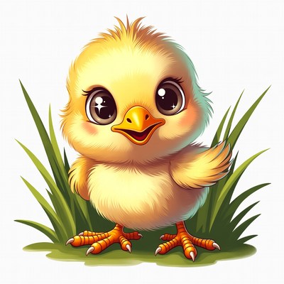 Cute baby chick in grass