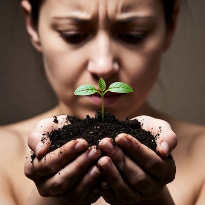 Asian woman holding young plant