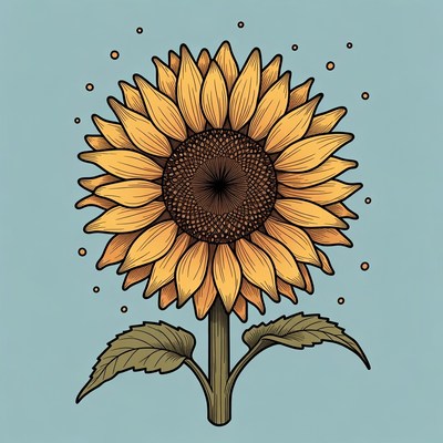 Illustrated Sunflower with Leaves