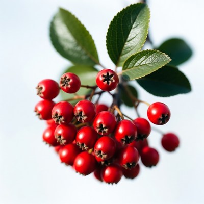Red Mountain Ash Berries on Leaves