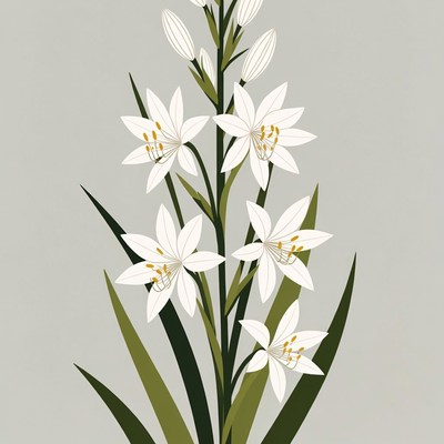 White Foxglove Flowers Illustration