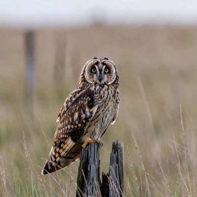 Short-eared Owl Perched on Stump