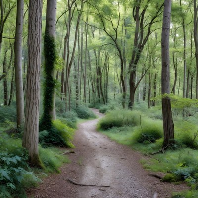 Winding Path Through Lush Green Forest