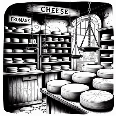 Busy Cheese Shop Illustration
