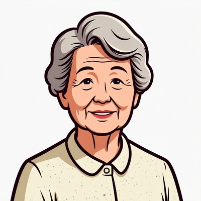 Elderly Asian woman smiling illustration