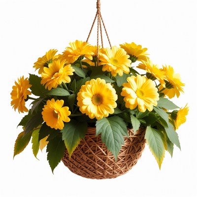 Yellow Daisies in Hanging Basket