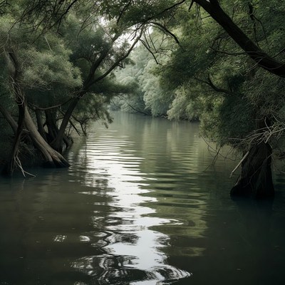Serene River Framed by Lush Trees