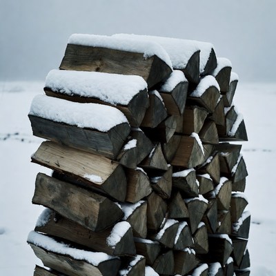 Snow-Covered Firewood Stack