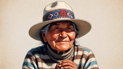 Elderly Indigenous woman in traditional hat