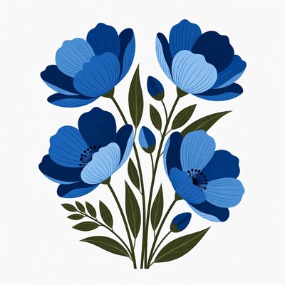 Blue Poppy Flowers Bouquet Illustration