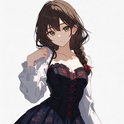 Anime girl in black corset dress